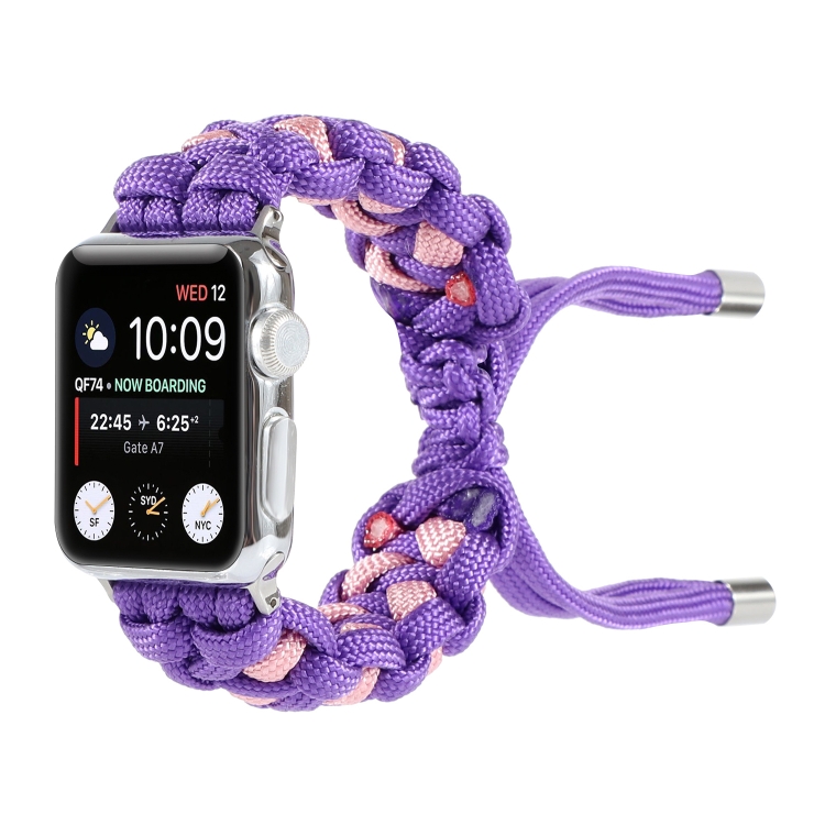 Braided Umbrella Cord Watch Band For Apple Watch Series 9&8&7 41mm / SE 3&SE 2&6&SE&5&4 40mm / 3&2&1 38mm(Purple)