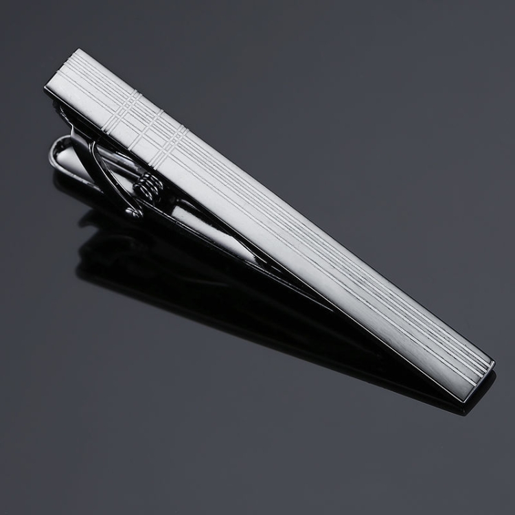 Brass Polished Gum Pattern Business Men Tie Clip, Color: Black Laser Line