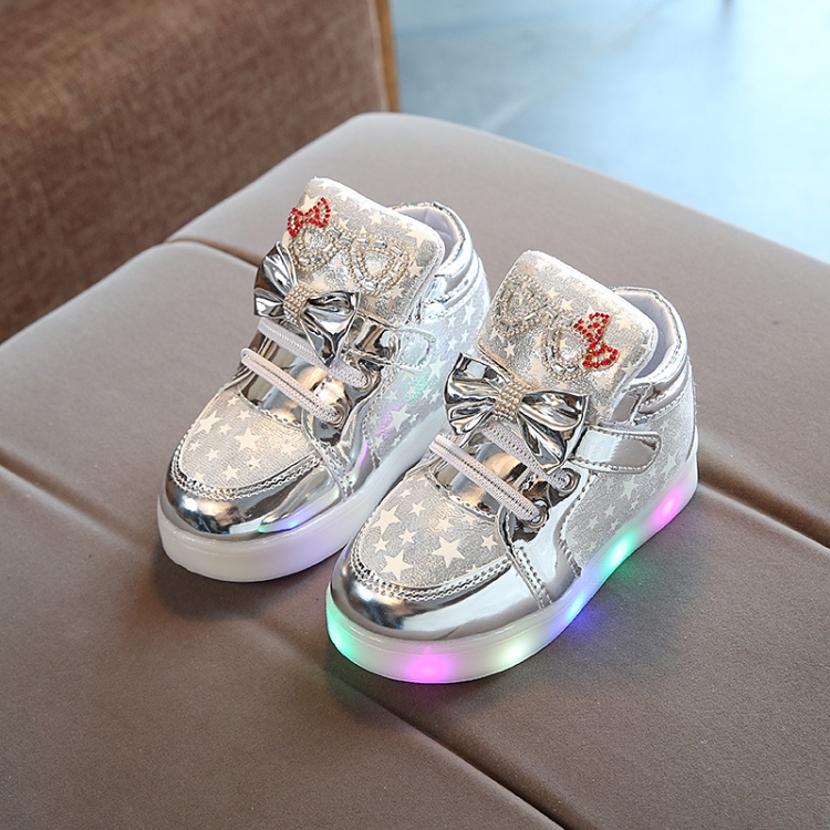 Breathable Flashing Light Luminous Casual Boys & Girls Shoes, Size: 25(Silver)