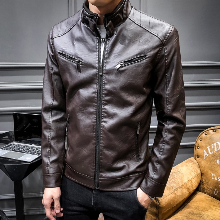 BS Autumn And Winter Man Leather Jacket Motorcycle Coat, Size:2XL(Regular Coffee)