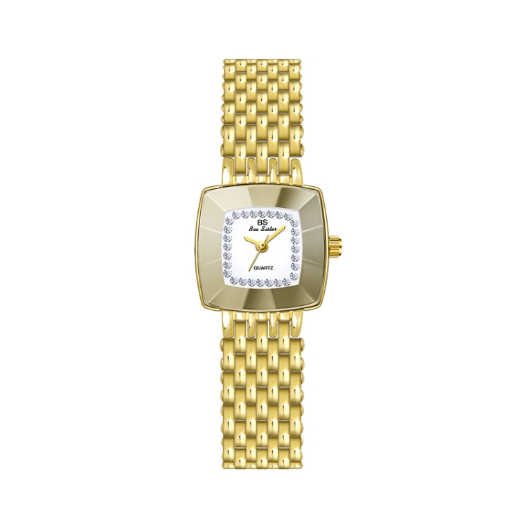 BS Bee Sister FA1197 Square Dial Stainless Steel Strap Ladies Simple Watch(Gold)