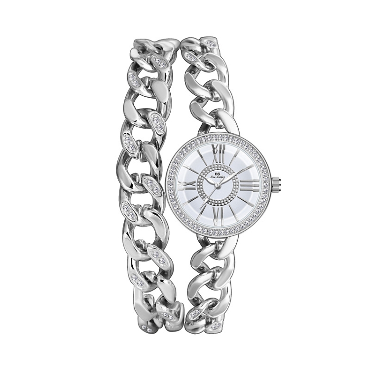 BS Bee Sister FA1329 Double Link Niche Roman Numeral Dial Ladies Watch(Silver)