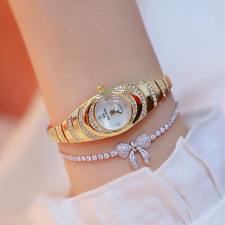BS Bee Sister FA1540 Ladies Oval Small Chain Watch with Diamonds(Gold)
