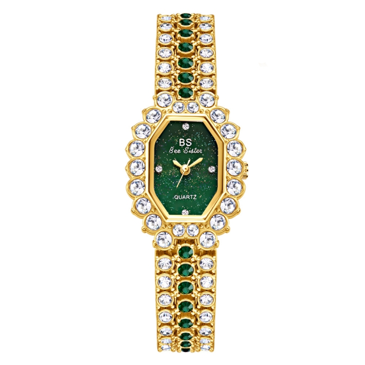 BS Bee Sister FA1581 Niche Glitter Full Diamond Women Watch(Golden Green)
