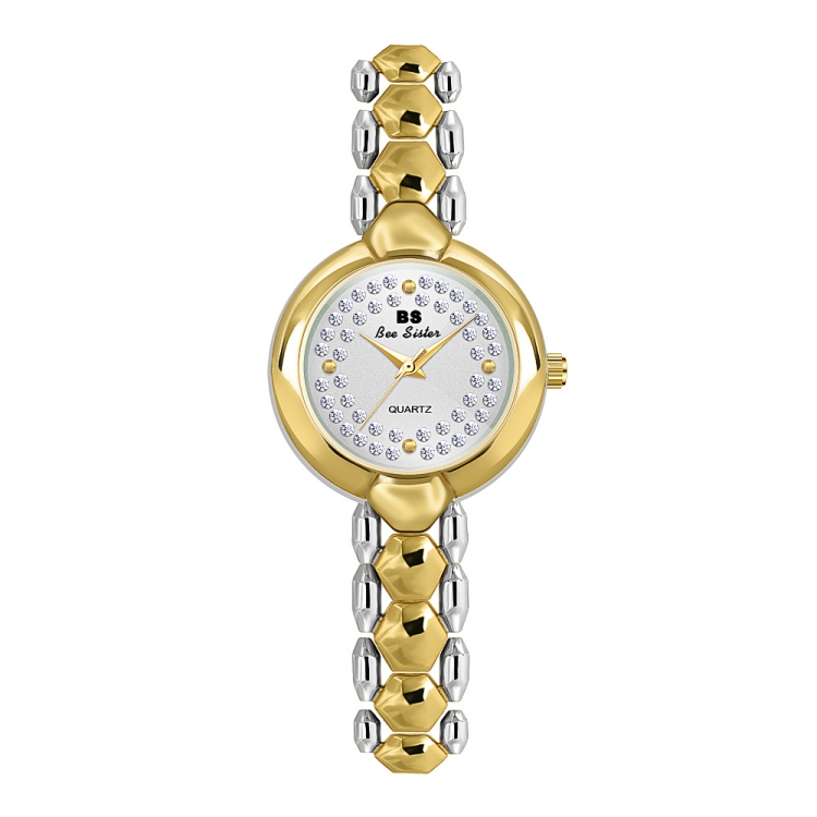 BS Bee Sister FA1691 Ladies Diamond Watch Jewelry Chain Watch(Golden Silver)