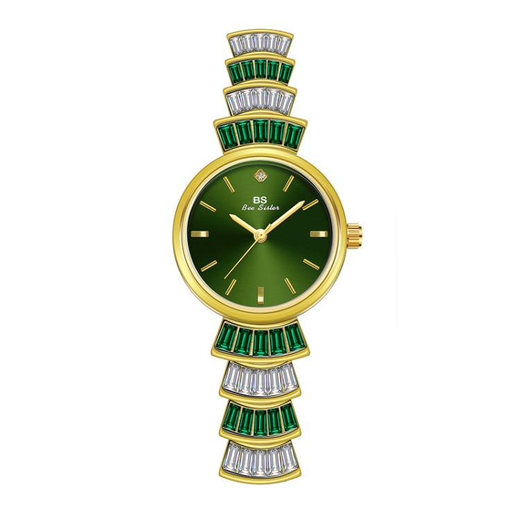 BS Bee Sister FA1700 Diamond Inlaid Ladies Watch Symphony Wrist Watch(Golden Green)