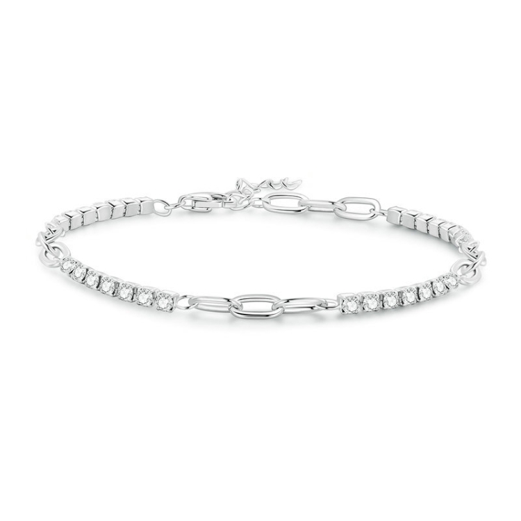 BSB102 Sterling Silver S925 Sparkling Mosaic White Gold Plated Square Zircon Bracelet