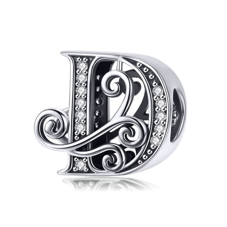 BSC030 26 Letters DIY Bracelet Beaded Accessories Zircon Silver Beads, Style: D