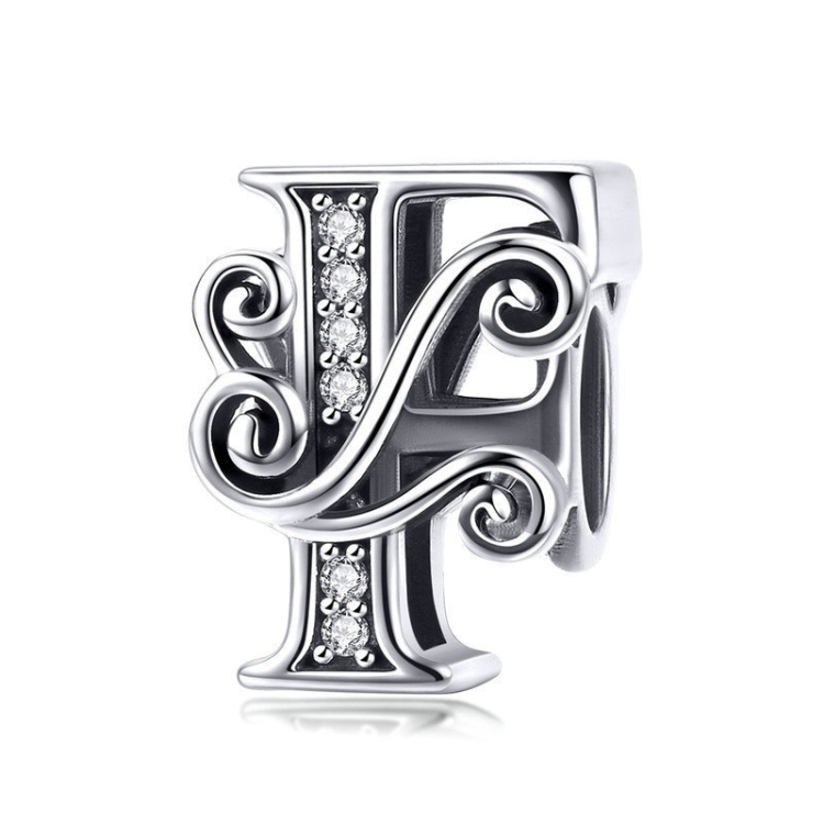 BSC030 26 Letters DIY Bracelet Beaded Accessories Zircon Silver Beads, Style: F