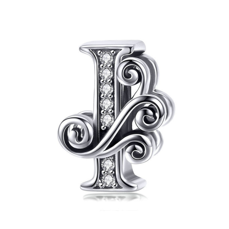 BSC030 26 Letters DIY Bracelet Beaded Accessories Zircon Silver Beads, Style: I