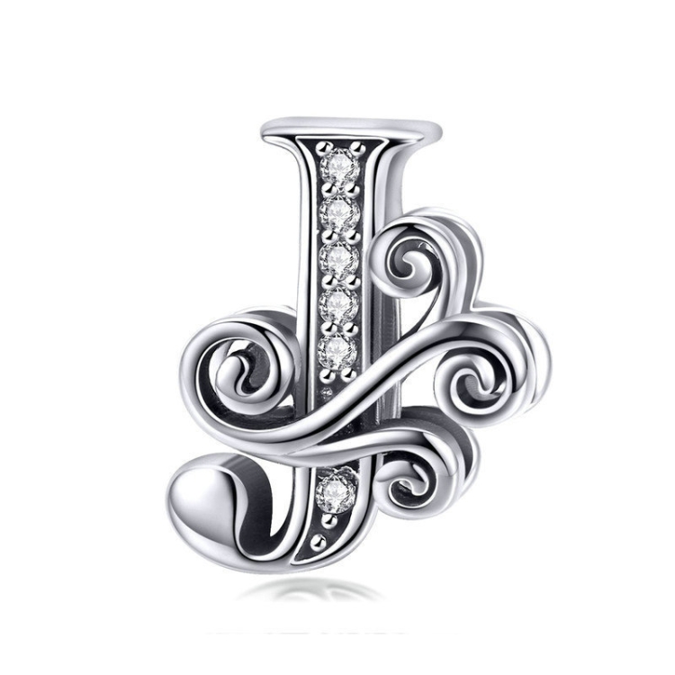 BSC030 26 Letters DIY Bracelet Beaded Accessories Zircon Silver Beads, Style: J