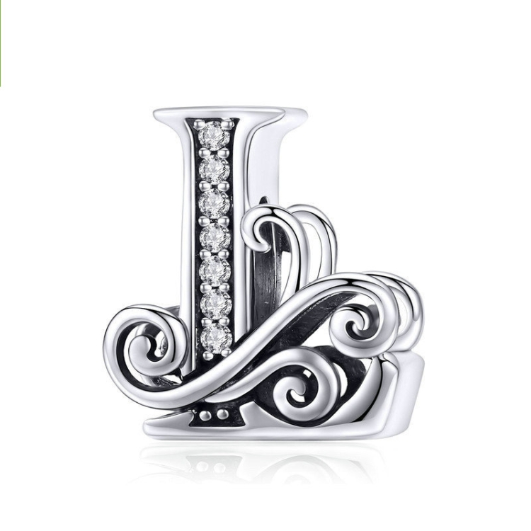 BSC030 26 Letters DIY Bracelet Beaded Accessories Zircon Silver Beads, Style: L
