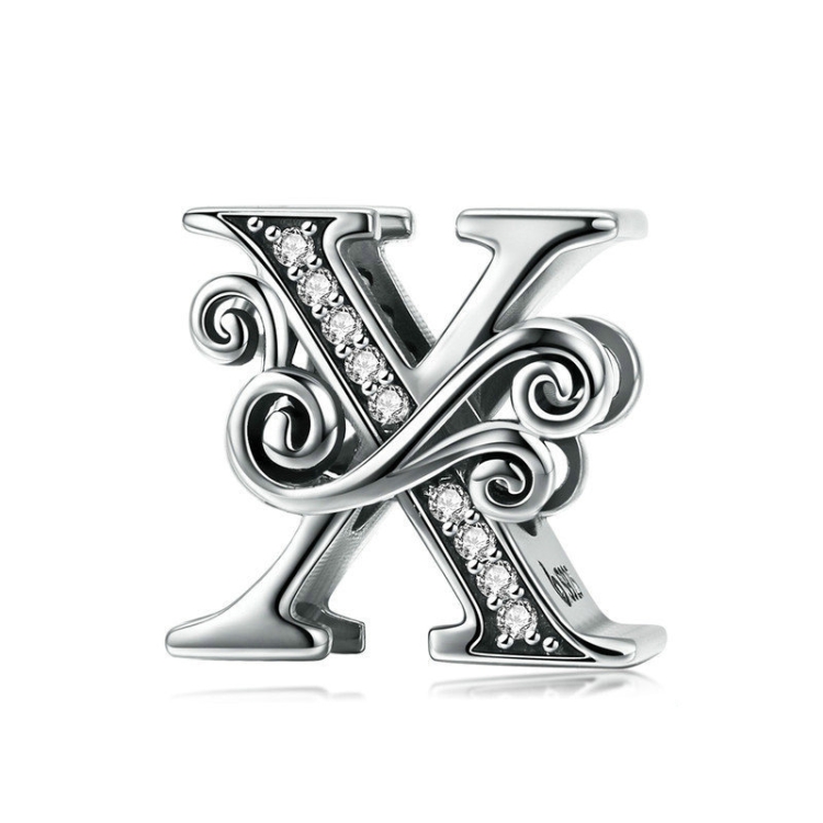 BSC030 26 Letters DIY Bracelet Beaded Accessories Zircon Silver Beads, Style: X