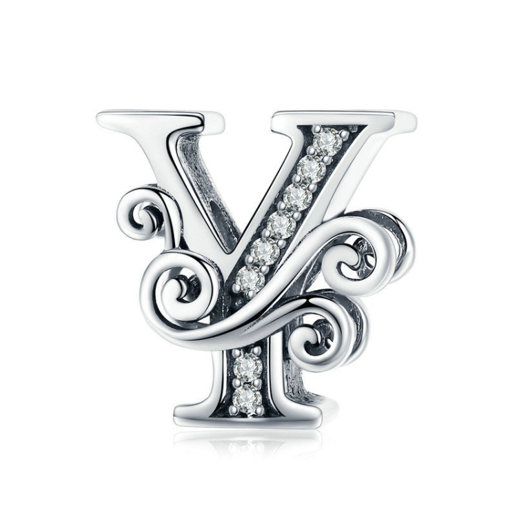 BSC030 26 Letters DIY Bracelet Beaded Accessories Zircon Silver Beads, Style: Y