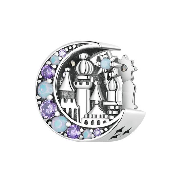 BSC892 925 Sterling Silver Purple Moon Moonlight Castle Diy Beaded Bracelet Accessories