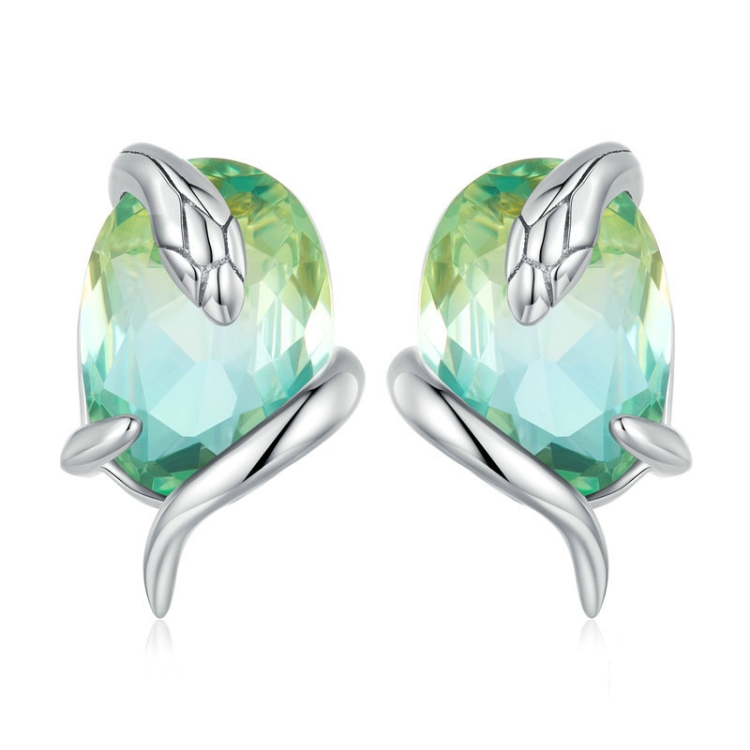 BSE731 Sterling Silver S925 Gradient Glass Winding Snake Earrings