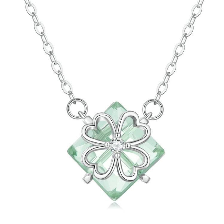 BSN279 Sterling Silver S925 Verdant Four-leaf Clover Pendant White Gold Plating