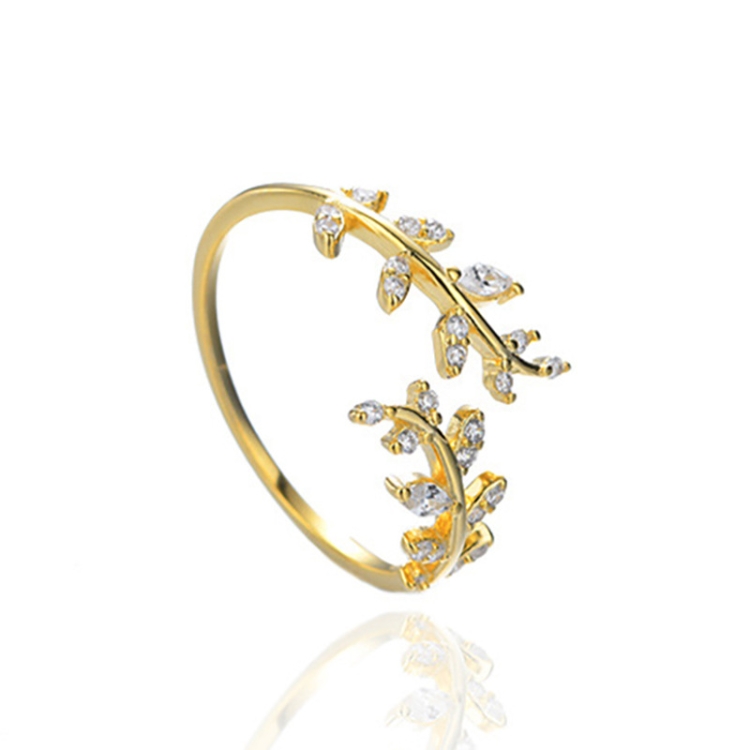 BSR241-B Willow Leaf Opening Sterling Silver Simple Zirconia Tree Branch Ring Bracelet