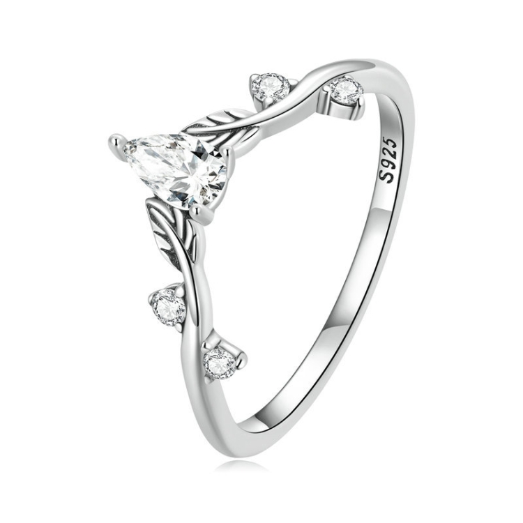 BSR308 Sterling Silver S925 Teardrop Vine Ring Zirconia Branch Leaf Jewellery(No.7)
