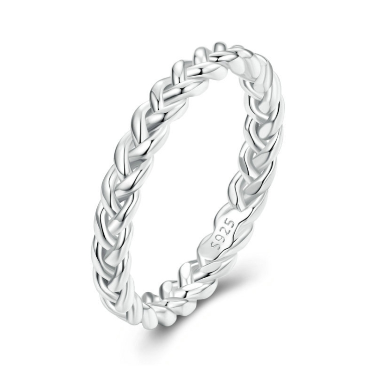 BSR311 Sterling Silver S925 Geometric Twist White Gold Plated Ring(No.8)