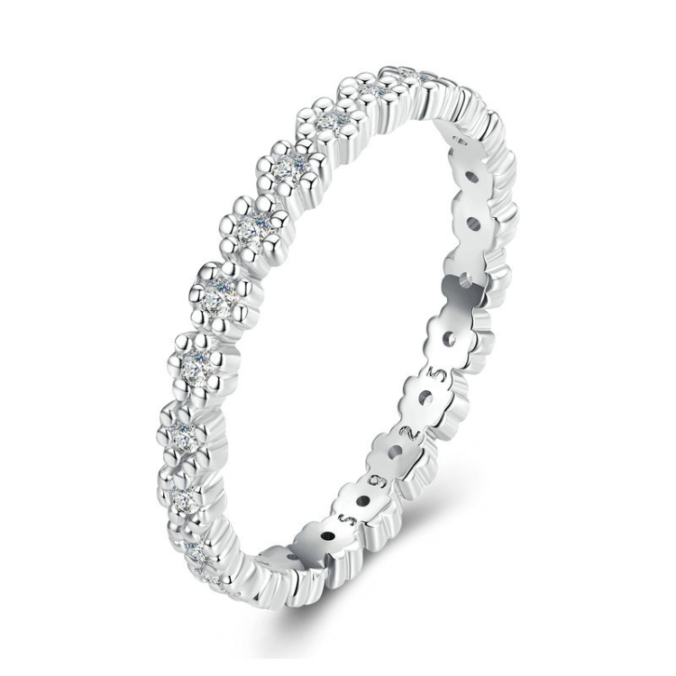 BSR346 Geometric Sterling Silver S925 Small Wreath Zirconium Plated White Gold Ring(No.6)