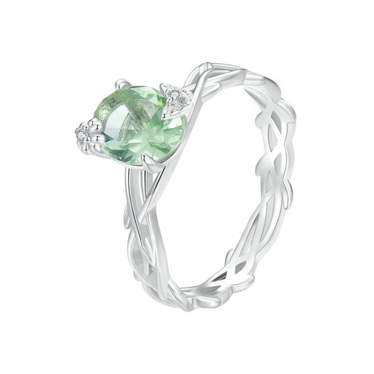 BSR466 925 Sterling Silver Plated Spinel Green Vine Ring, Size: NO.8