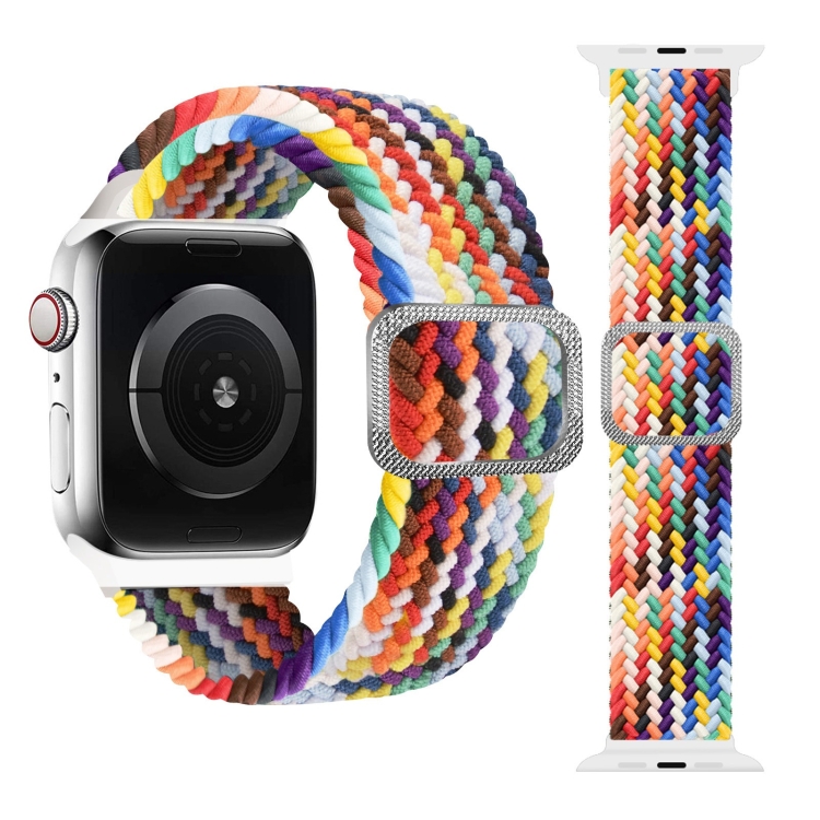 Buckle Braided Elastic Strap Watch Band For Apple Watch Series 9&8&7 41mm / SE 3&SE 2&6&SE&5&4 40mm / 3&2&1 38mm(Rainbow Color)