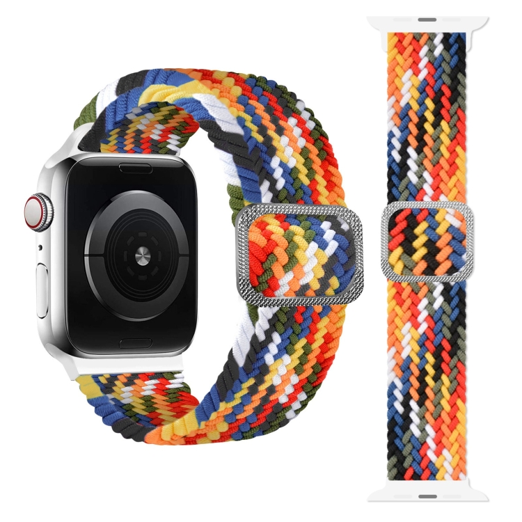 Buckle Braided Elastic Strap Watch Band For Apple Watch Ultra 49mm&Watch Ultra 2 49mm / Series 9&8&7 45mm / SE 3&SE 2&6&SE&5&4 44mm / 3&2&1 42mm(Rainbow)