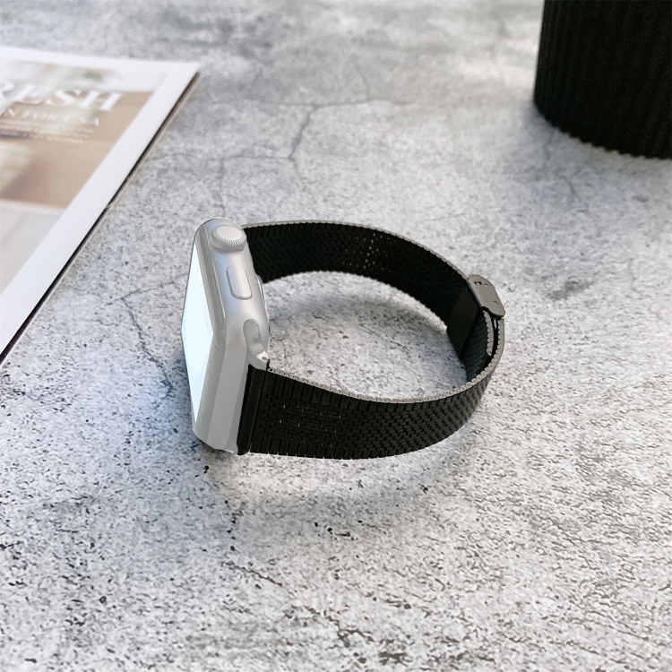 Buckle Style Steel Watch Band For Apple Watch Series 9&8&7 41mm / SE 3&SE 2&6&SE&5&4 40mm / 3&2&1 38mm(Black)