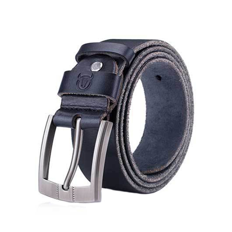 BULL CAPTAIN 01 Pin Buckle Thickened Cowhide Wear-Resistant Belt, Length: 110cm (Burr Black)