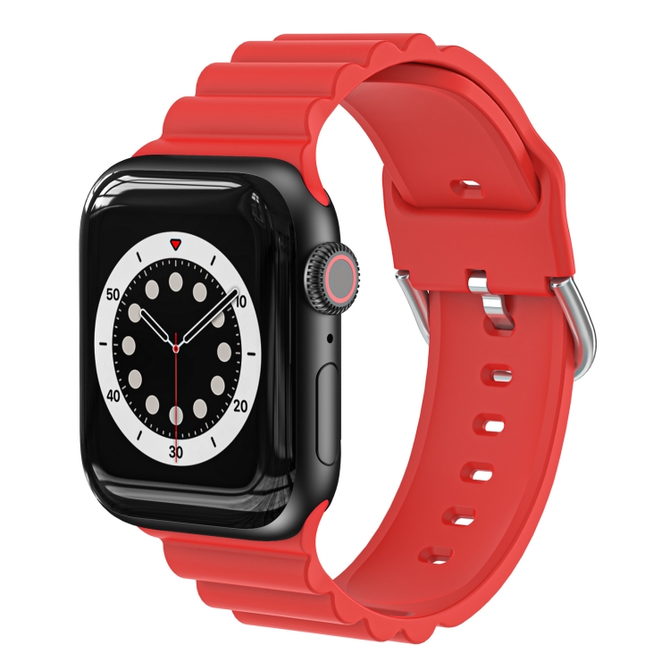 Business B Style Silicone Watch Band For Apple Watch Ultra 49mm&Watch Ultra 2 49mm / Series 9&8&7 45mm / SE 3&SE 2&6&SE&5&4 44mm / 3&2&1 42mm(Red)