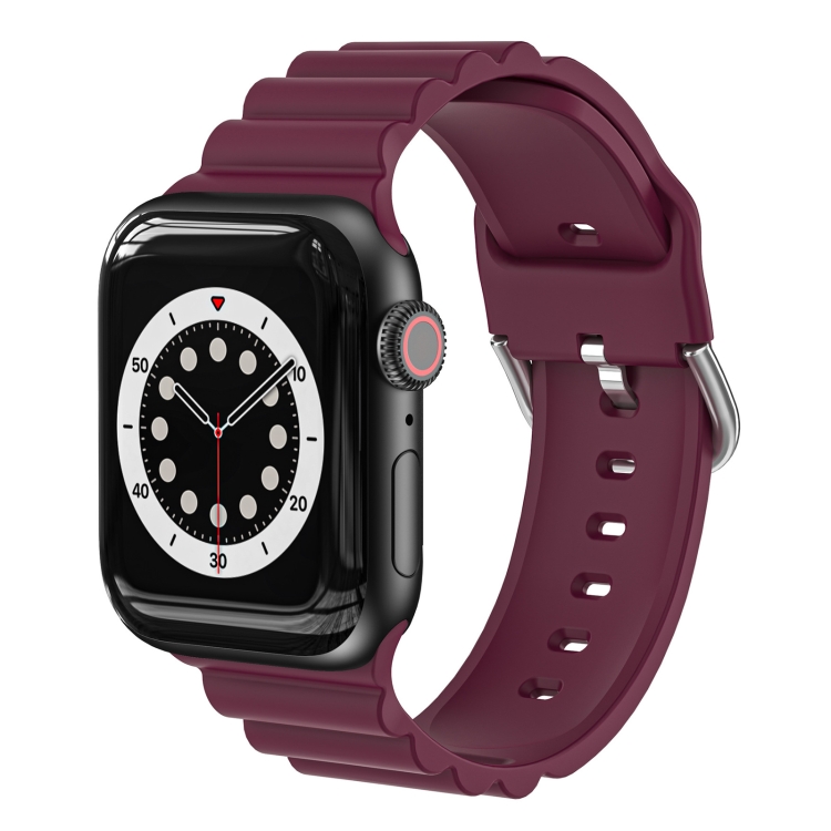 Business B Style Silicone Watch Band For Apple Watch Ultra 49mm&Watch Ultra 2 49mm / Series 9&8&7 45mm / SE 3&SE 2&6&SE&5&4 44mm / 3&2&1 42mm(Wine Red)