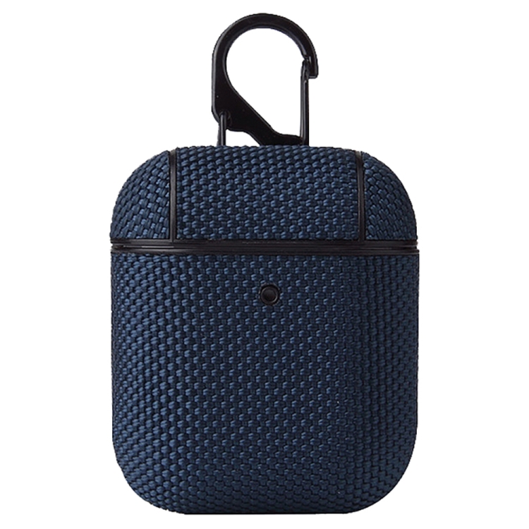 Business Cloth Earphone Protective Case with Hook For AirPods 1 / 2(Blue)