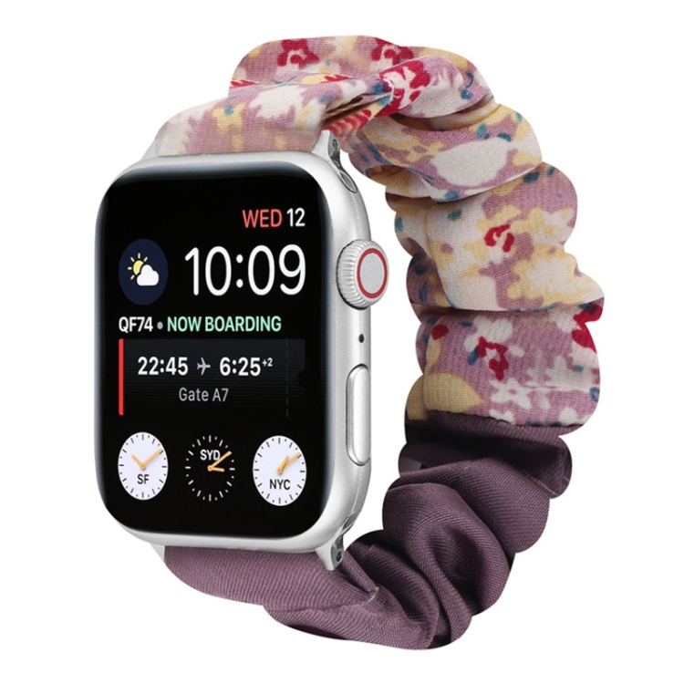 Butterfly Pattern Hair Ring Cloth Watch Band For Apple Watch Series 9&8&7 41mm / SE 3&SE 2&6&SE&5&4 40mm / 3&2&1 38mm(L)