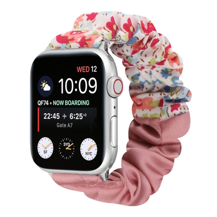 Butterfly Pattern Hair Ring Cloth Watch Band For Apple Watch Series 9&8&7 41mm / SE 3&SE 2&6&SE&5&4 40mm / 3&2&1 38mm(Q)