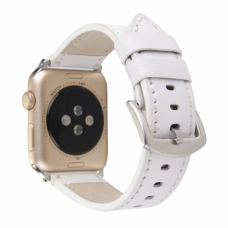Calfskin Genuine Leather Watch Band For Apple Watch Series 7 41mm / 6 & SE & 5 & 4 40mm / 3 & 2 & 1 38mm(White)