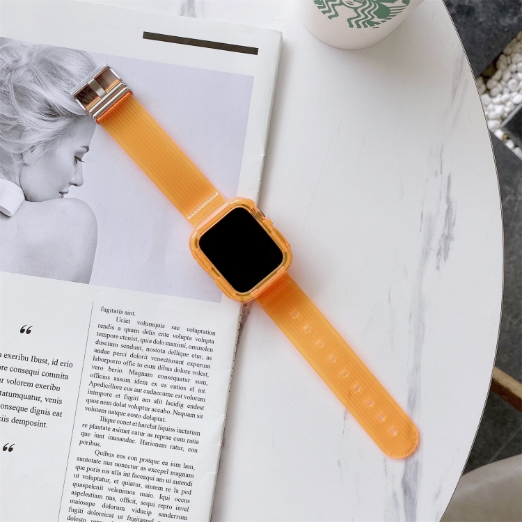 Candy Color Transparent TPU Watch Band For Apple Watch Series 7 45mm / & 6 & SE & 5 & 4 44mm(Orange)