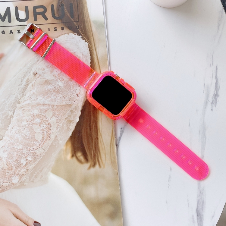 Candy Color Transparent TPU Watch Band For Apple Watch Series 7 45mm / & 6 & SE & 5 & 4 44mm(Rose Red)