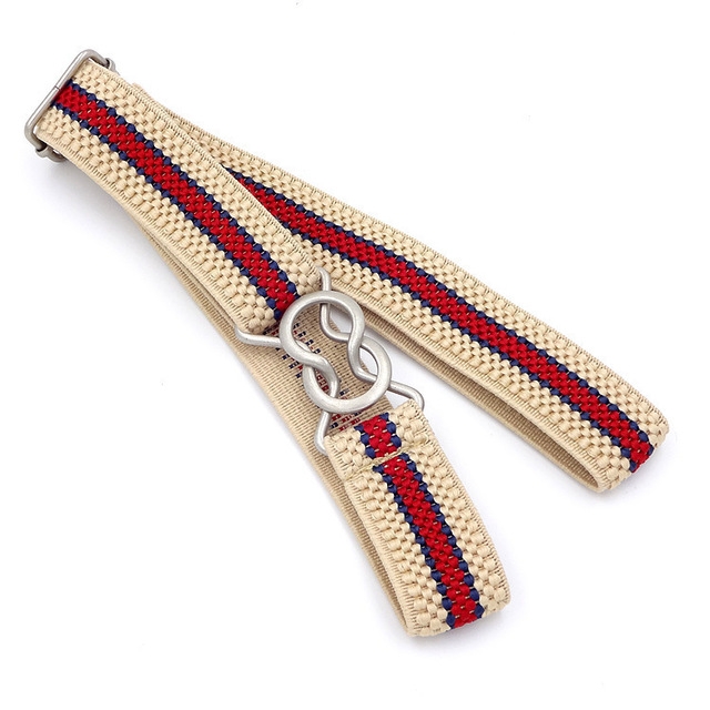 Candy-colored 8-Character Clasp Elastic Braided Belt for Children(Beige Red Stripe)