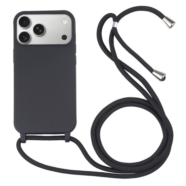 Candy Colors TPU Protective Phone Case with Lanyard For iPhone 17 Pro(Black)