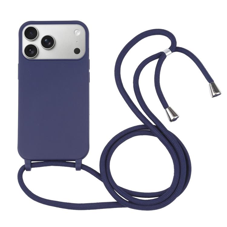 Candy Colors TPU Protective Phone Case with Lanyard For iPhone 17 Pro(Dark Blue)