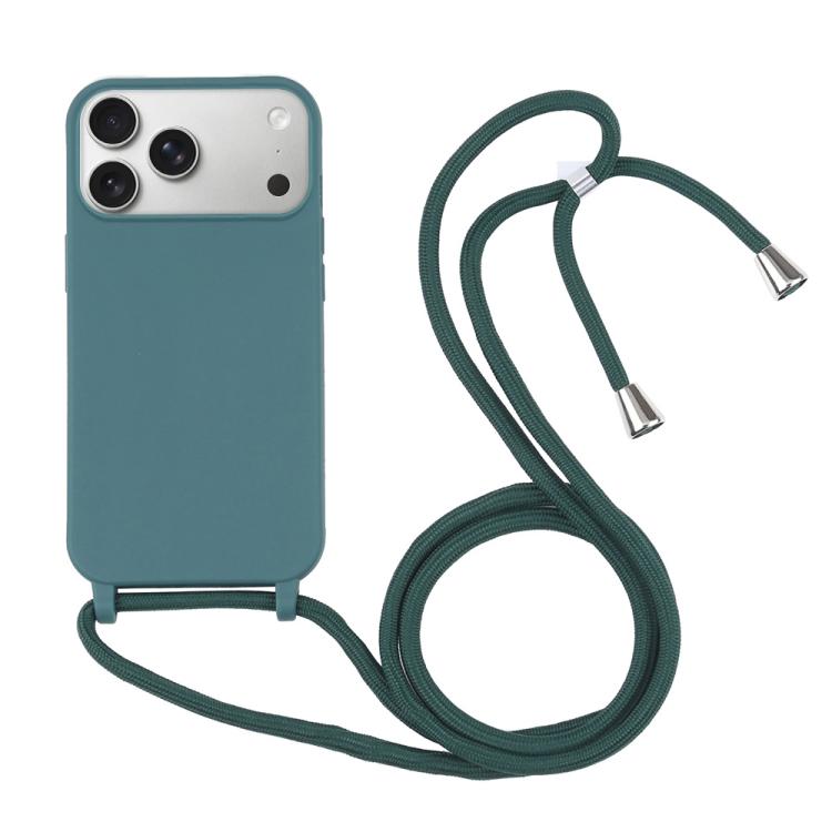 Candy Colors TPU Protective Phone Case with Lanyard For iPhone 17 Pro(Dark Green)