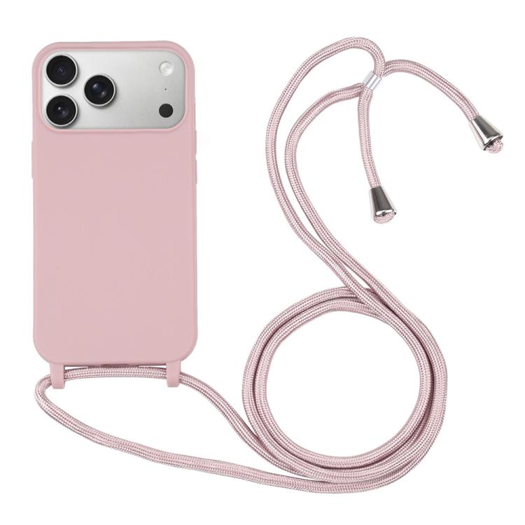 Candy Colors TPU Protective Phone Case with Lanyard For iPhone 17 Pro(Rose Gold)