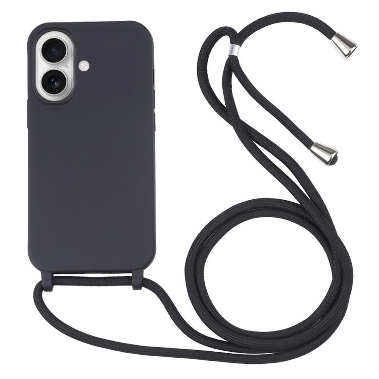 Candy Colors TPU Protective Phone Case with Lanyard For iPhone 17(Black)