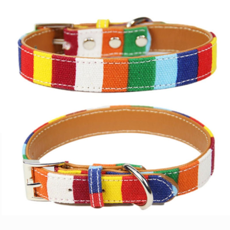 Canvas+PU Colorful Strip Pet Dog Collar XL 3.0 x 60cm(Yellow)