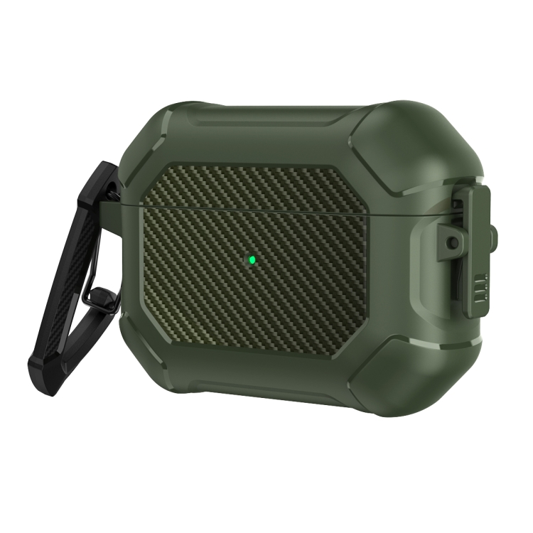 Carbon Brazing Dimension TPU+PC Headphone Protective Cover with Switch Lock & Carabiner For AirPods Pro(Army Green)