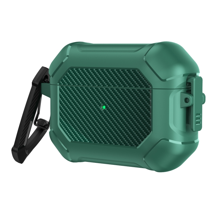 Carbon Brazing Dimension TPU+PC Headphone Protective Cover with Switch Lock & Carabiner For AirPods Pro(Green)
