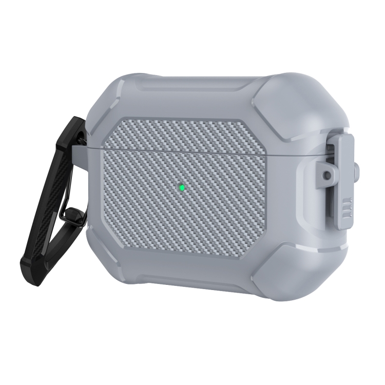 Carbon Brazing Dimension TPU+PC Headphone Protective Cover with Switch Lock & Carabiner For AirPods Pro(Grey)