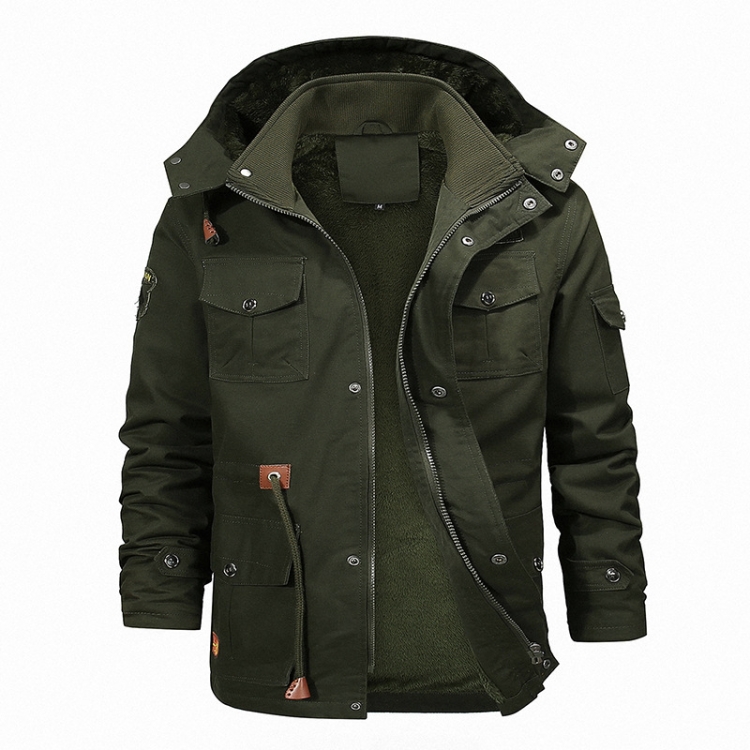 Casual Belt Zipper Thickened Side Seam Pocket Windbreaker, Size: XXL(Green)