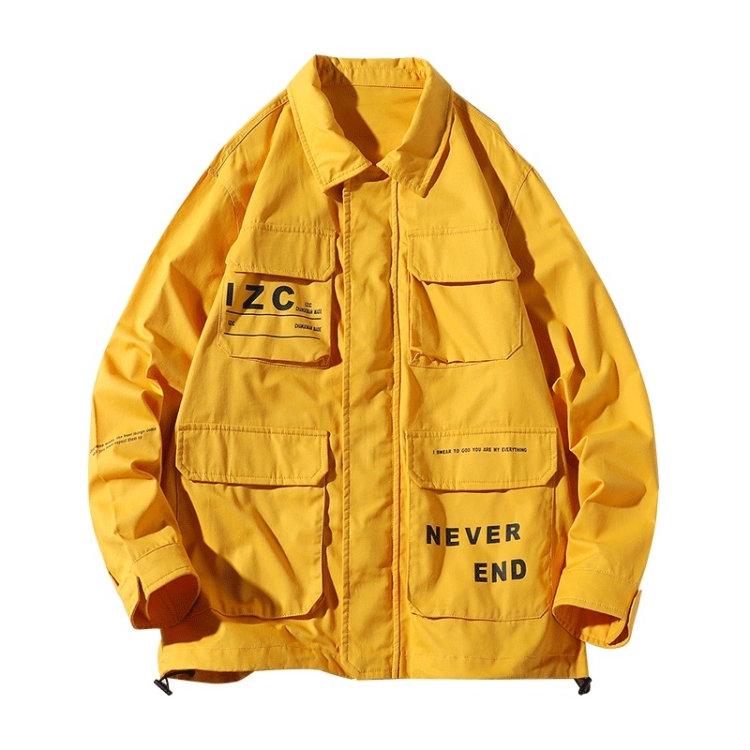 Casual Letters Print Long Sleeve Shirt Jacket for Men (Color:Yellow Size:L)